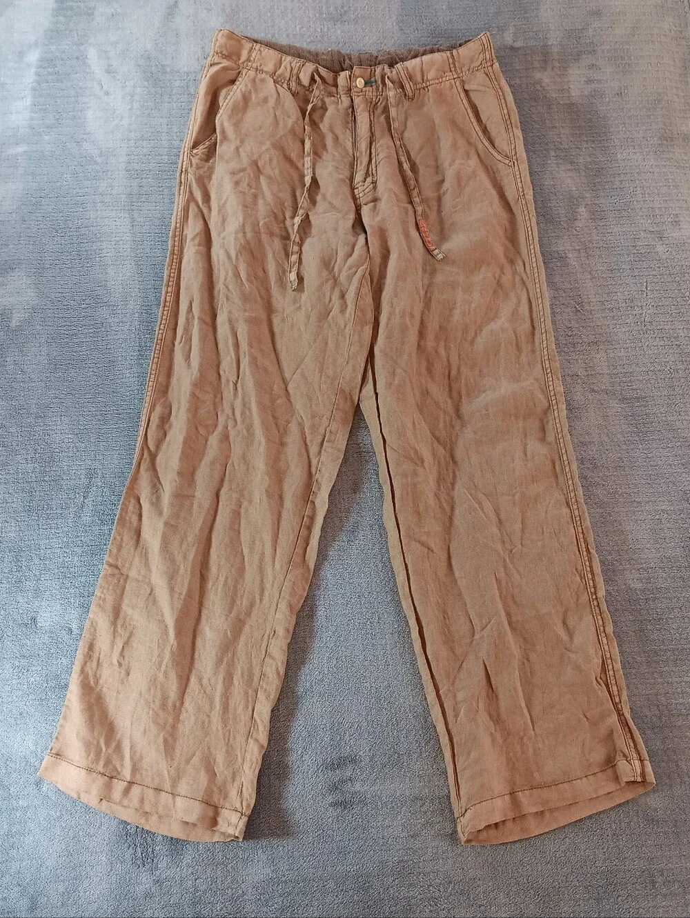 100% Linen Mens Tan Casual Pants With Pockets Margaritaville Medium, Boho